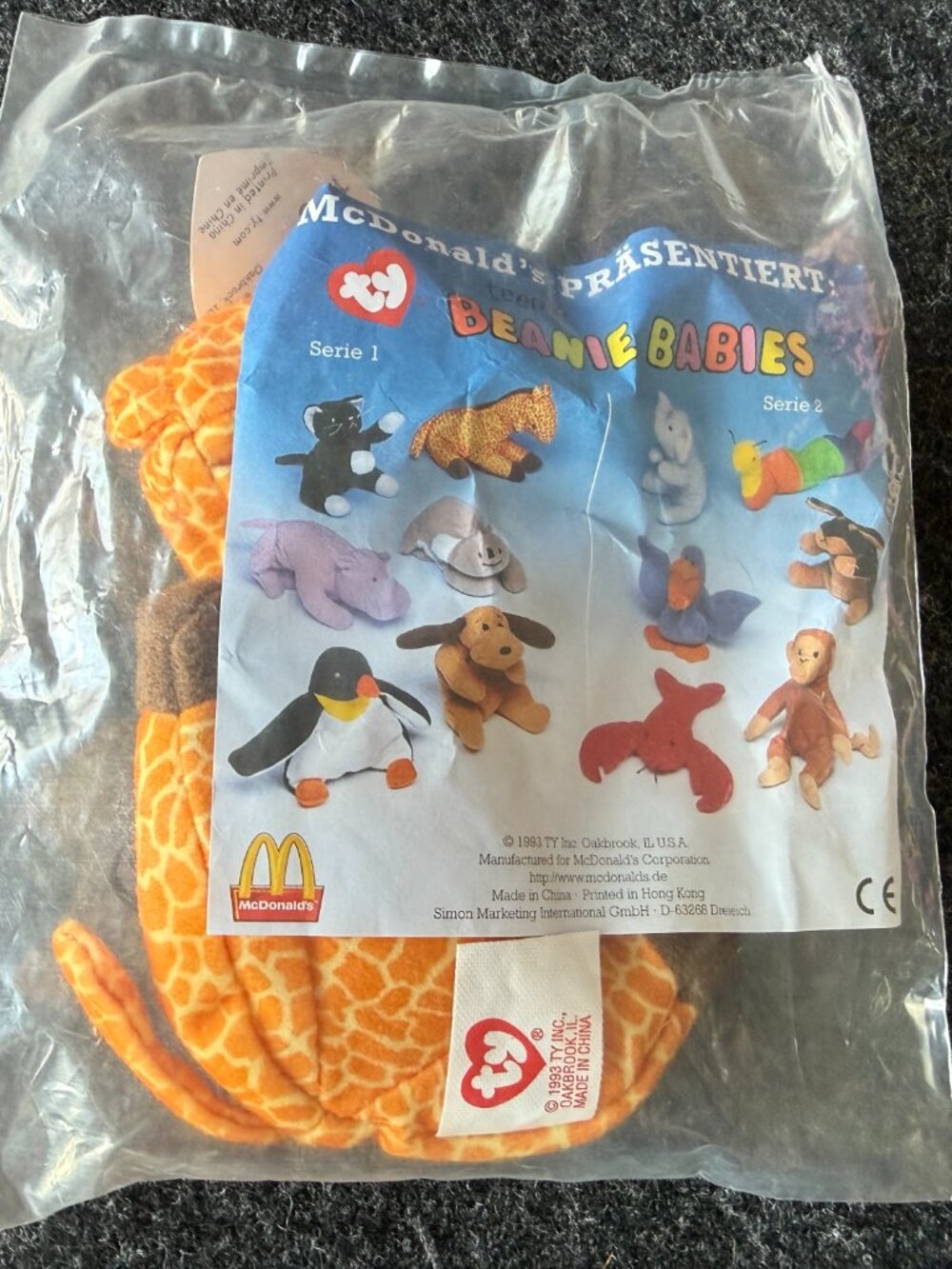 Vintage Ty McDonalds Twigs Giraffe #4 German Teenie Beanie NIP